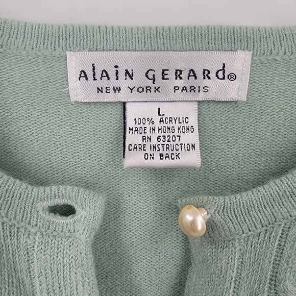 Alain Jerard Cardigan Womens Large Green Pearl Button Up Beaded Vintage - Picture 12 of 14
